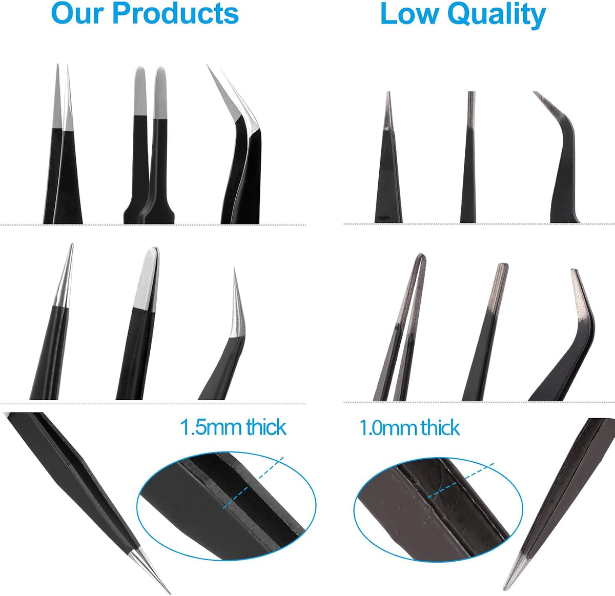 YHYZ Precision Tweezers Set, Premium Stainless Steel Anti-Static ESD Tweezes, Suitable for Tweezers, for Craft, Electronic, Soldering, Model, Hobby, Jewelry Making Laboratory