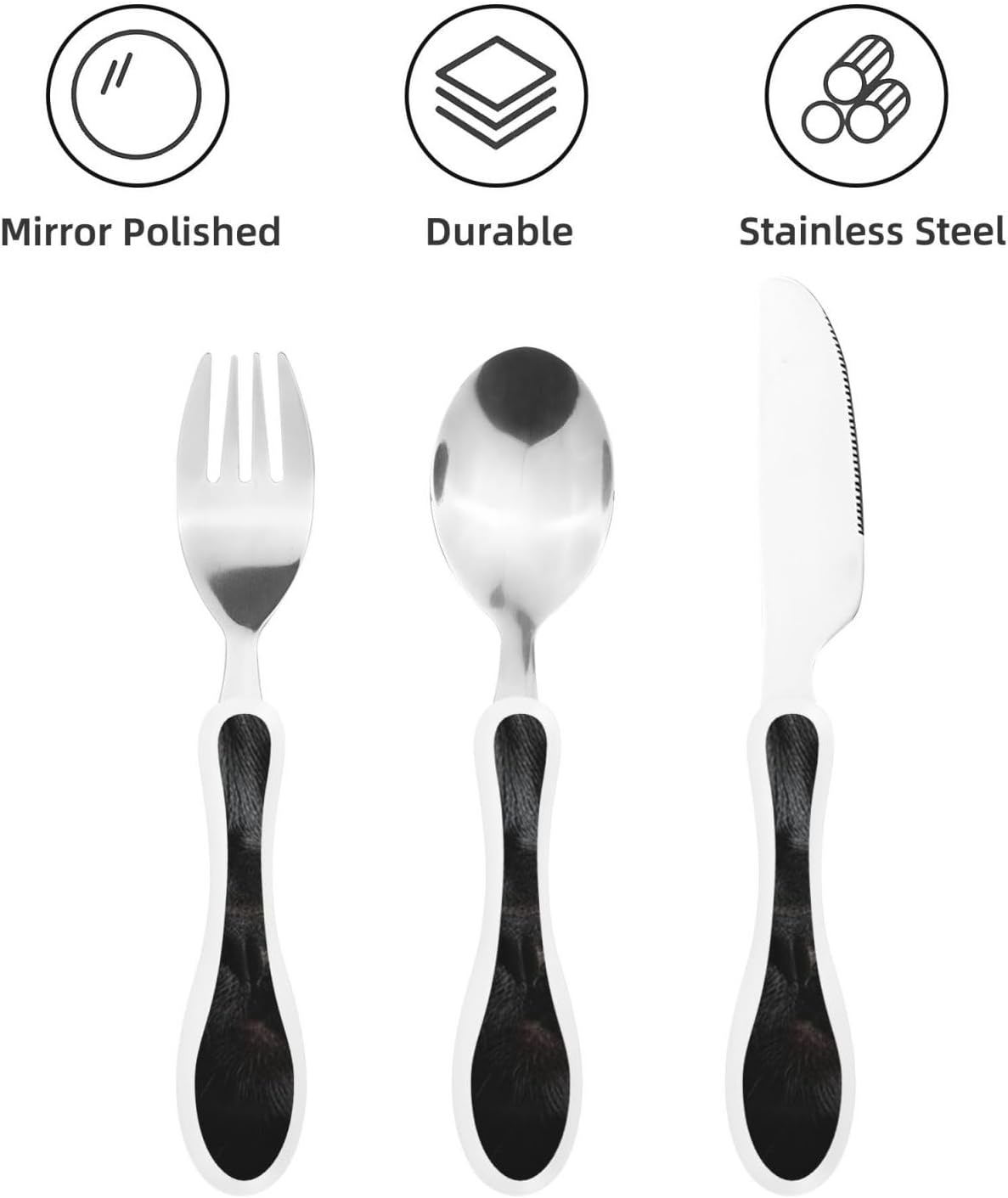 3-Piece Kids Silverware Set With Storage Case, Stainless Steel Reusable Children Safe Knife Spoon Fork Set Black And White Grid Children Flatware Set For Kids Lunch Box