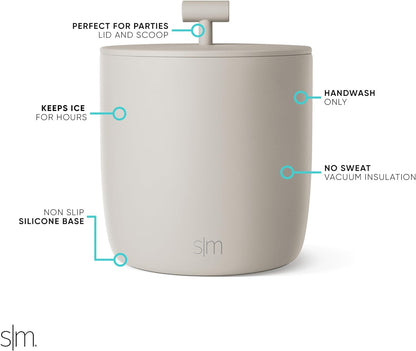 Simple Modern Vacuum Insulated Ice Bucket with Lid and Scoop | For Cocktail, Champagne, Wine, Beer, & Hosting | Stainless Steel 100oz Capacity for Large Parties | Rocks Collection | Winter White