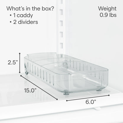 YouCopia RollOut Fridge Caddy BPA-Free Clear Rolling Refrigerator Organizer Bin with Adjustable Dividers and Handles, 9" Wide