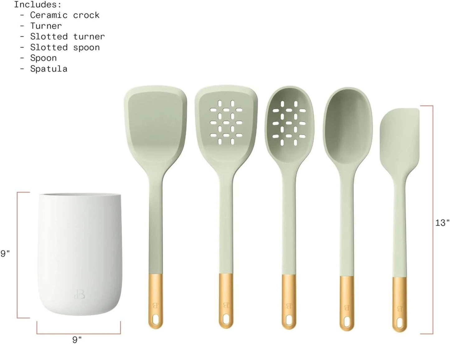6 Piece Silicone Kitchen Utensil Set with Holder, Heat Resistant Cooking Tools, Nonstick Safe Spatula Spoon Turner Set with Ceramic Storage Crock