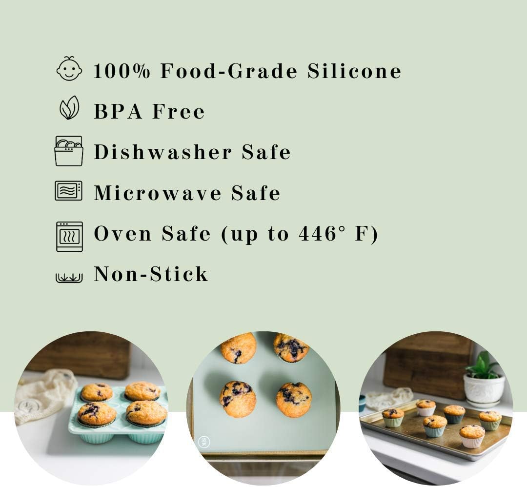 The Silicone Kitchen Reusable Mini Silicone Baking Cup, Non-Toxic, BPA Free, Dishwasher Safe, Mini, 24 Pack, White Blue Green
