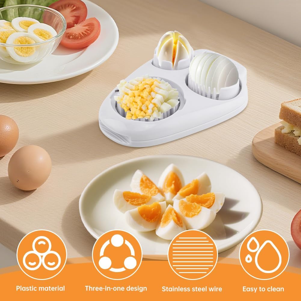 3-in-1 Egg Slicer for Hard Boiled Eggs, with Cleaning Brush