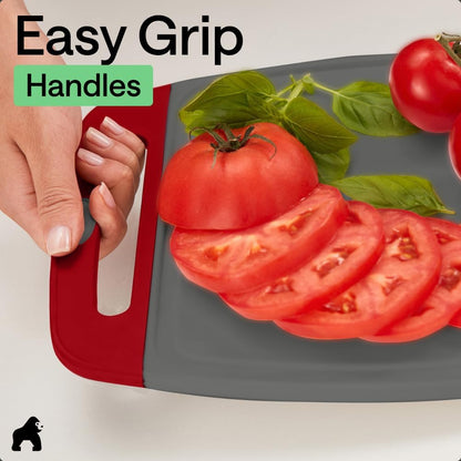GORILLA GRIP BPA-Free Reversible Kitchen Cutting Board Set of 3, US Designed, Nonporous, Juice Grooves Catch Liquid, Slip Resistant Border, Dishwasher Safe, Durable Large Food Chopping Boards, Black