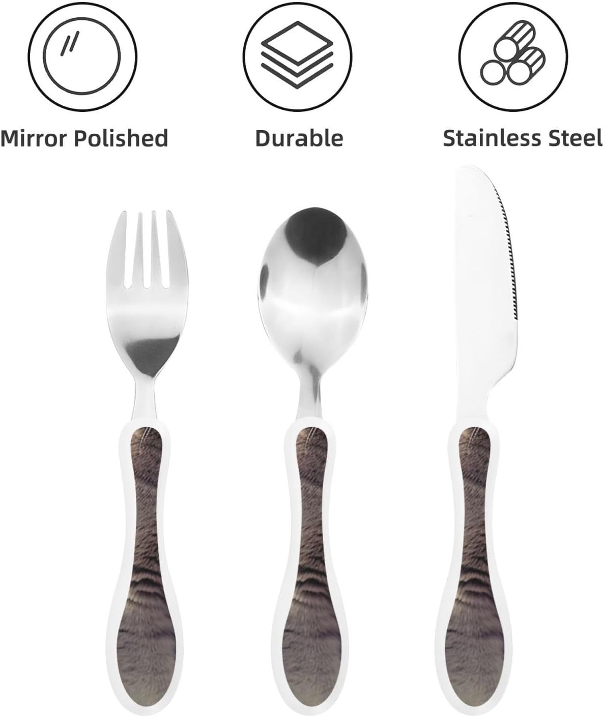 Stainless Steel Kids Silverware Set, Gray Cat In Flower Field Utensil Set Reusable Children Safe Knife Spoon Fork Set With Storage Case Dishwasher Safe For Lunch, Travel Outdoors
