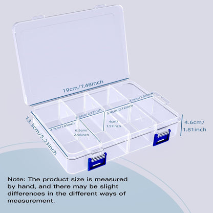 2 Pcs 8 Grids Clear Plastic Storage Box with Adjustable Dividers, Stackable 8 Compartments Small Organiser Box Container for Accessories Beads Jewelry Earring Tool, 7.48×5.23×1.8 Inches