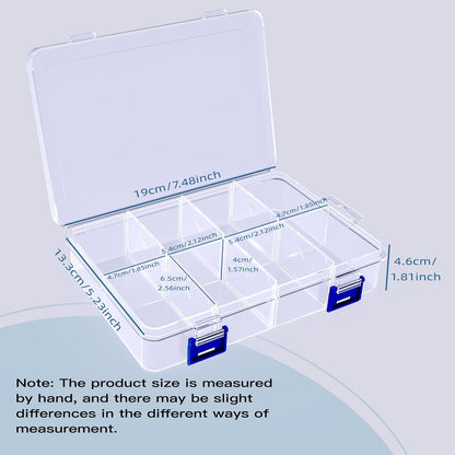 2 Pcs 8 Grids Clear Plastic Storage Box with Adjustable Dividers, Stackable 8 Compartments Small Organiser Box Container for Accessories Beads Jewelry Earring Tool, 7.48×5.23×1.8 Inches