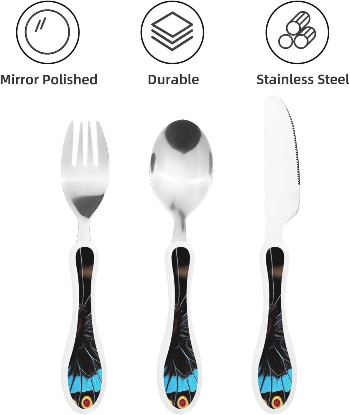 3-Piece Kids Silverware Set With Storage Case, Stainless Steel Reusable Children Safe Knife Spoon Fork Set Butterfly On Beautiful Flower Children Flatware Set For Kids Lunch Box