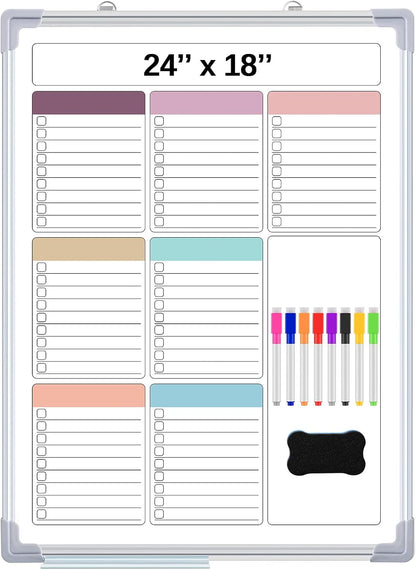 Lincia Magnetic to Do List Whiteboard for Wall 24" x 18" Large Weekly Dry Erase Board, Hanging Double-Side White Board Calendar for Planning Drawing Memo Home Kitchen Office(White)