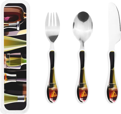 3-Piece Kids Silverware Set With Storage Case, Stainless Steel Reusable Children Safe Knife Spoon Fork Set Chinese Celadon Peacock Children Flatware Set For Kids Lunch Box