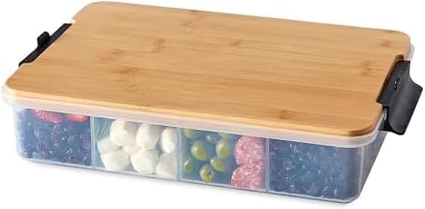 Farberware Small Build-a-Board Snacklebox with Locking Plastic Cutting Board Lid, Portable Charcuterie Storage with 7 Compartments