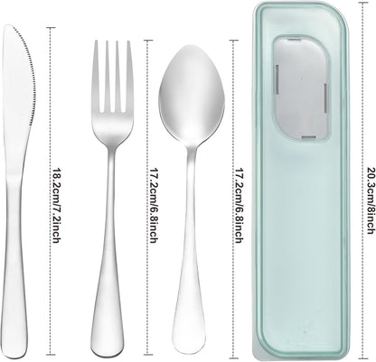 Reusable Travel Utensils with Case, 4pcs Portable Cutlery Set, Knives Fork and Spoon Set for Lunch Box, Portable Silverware Set for Travel Camping Picnic Hiking Office