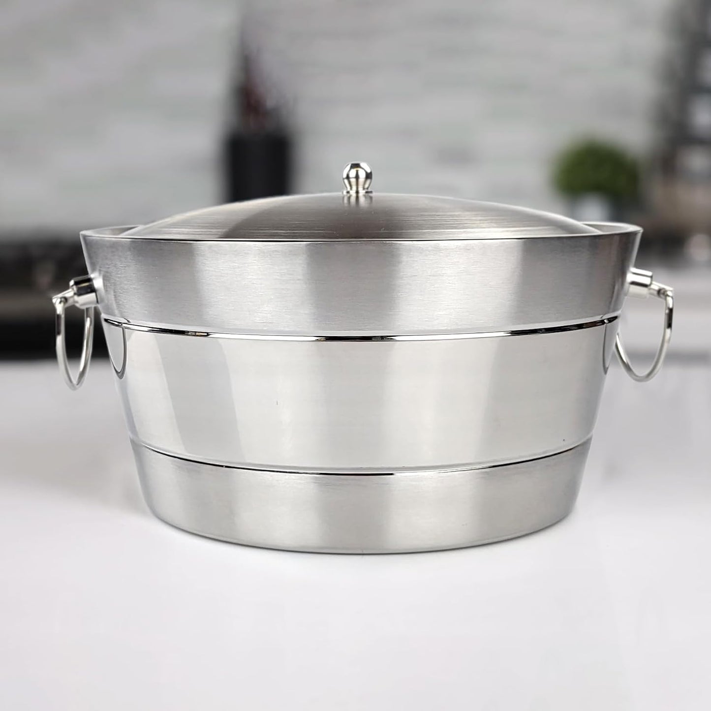 Insulated Stainless Steel Large Ice Bucket with Lid for Parties, Anchored Metal Ice & Beverage , Champagne Bucket for Extended Chill - 12-Quarts