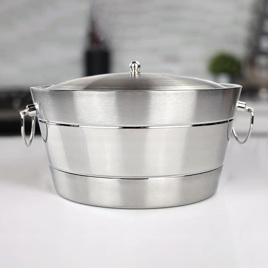 Insulated Stainless Steel Large Ice Bucket with Lid for Parties, Anchored Metal Ice & Beverage , Champagne Bucket for Extended Chill - 12-Quarts