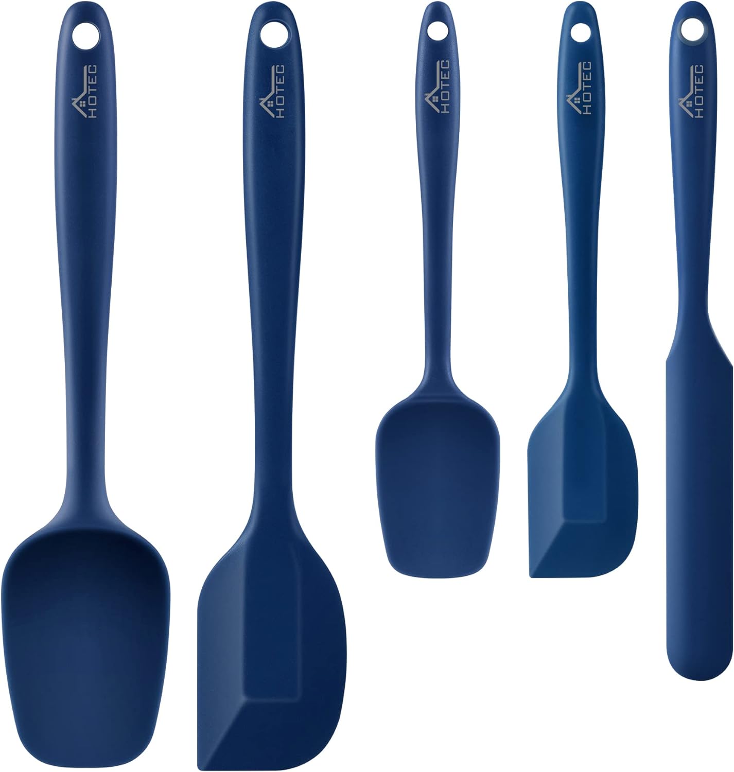 HOTEC Heat Resistant 600℉ Food Grade Silicone Rubber Spatula Set for Baking, Cooking, and Mixing Non Stick Dishwasher Safe BPA-Free Multicolor Set of 5