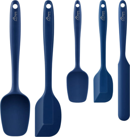 HOTEC Heat Resistant 600℉ Food Grade Silicone Rubber Spatula Set for Baking, Cooking, and Mixing Non Stick Dishwasher Safe BPA-Free Multicolor Set of 5