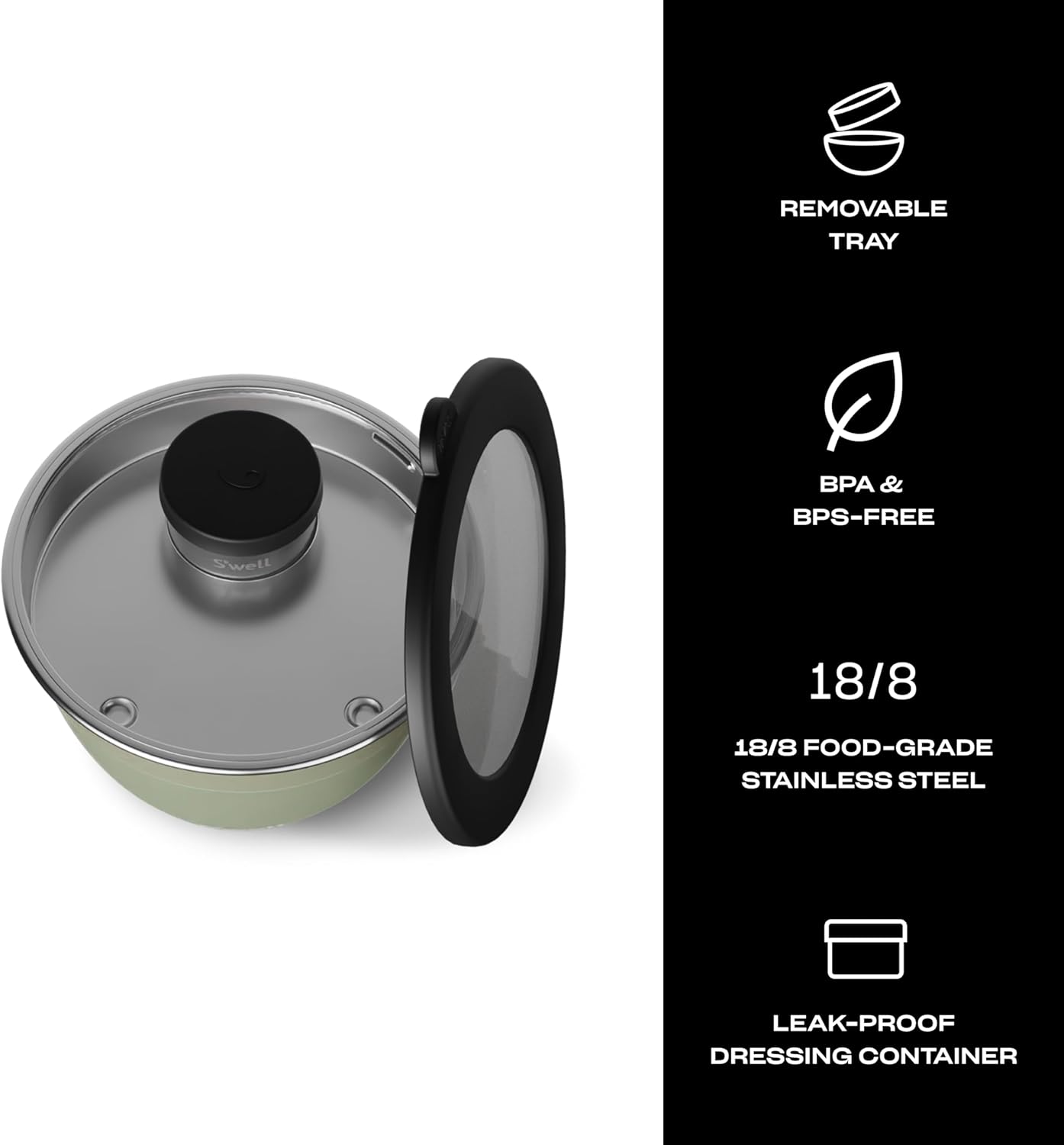 S'well Stainless Steel Salad Bowl Kit 64oz, Peacock Blue, Comes with 2oz Mini Canister and Removable Tray for Organization, Leakproof, Easy to Clean, Dishwasher Safe