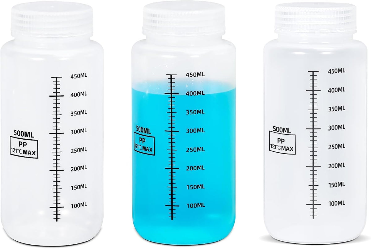 34oz/1000ml Wide Mouth Plastic Bottles with Airtight Lids, Graduated Food Grade Leak Proof PP Containers Jars for Water Sample Lab Reagent Liquid Medicine Storage (Transparent, 3 Pcs)