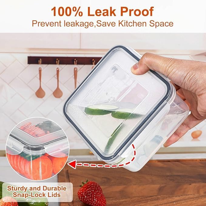 4 Pcs Food Storage Containers with Lids Airtight - BPA-Free, 100% Leak-Proof, Meal Prep Containers for Kitchen Storage and Organization, Dishwasher & Microwave, Freezer Safe(Square)