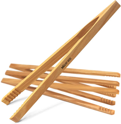 Wooden Tongs for Cooking – Set of 4 | Toaster Tongs & Salad Tongs | 10 Inch Wood Kitchen Tongs for Serving Food, Charcuterie & BBQ | Dark Hardwood | Heat Resistant