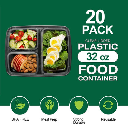 Meal Prep Containers [20 Pack] 1 Compartment 32OZ Food Storage Containers with Lids, Reusable Bento Boxes, BPA Free, Stackable, Microwave/Dishwasher/Freezer Safe
