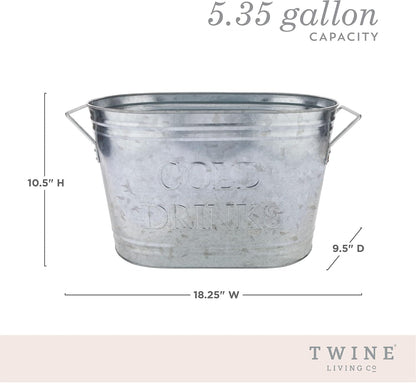 Twine Cheers Beverage Tub, Galvanized Tubs for Entertaining, Drink Buckets for Parties, Large Ice Tub and Gift Basket, Beer Buckets, Cream, 6.3 Gallons Set of 1