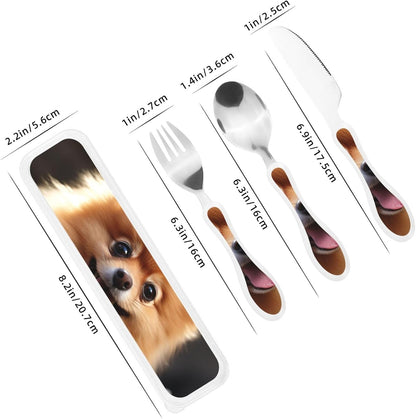 3-Piece Kids Silverware Set With Storage Case, Stainless Steel Reusable Children Safe Knife Spoon Fork Set Long Haired Dachshund Children Flatware Set For Kids Lunch Box