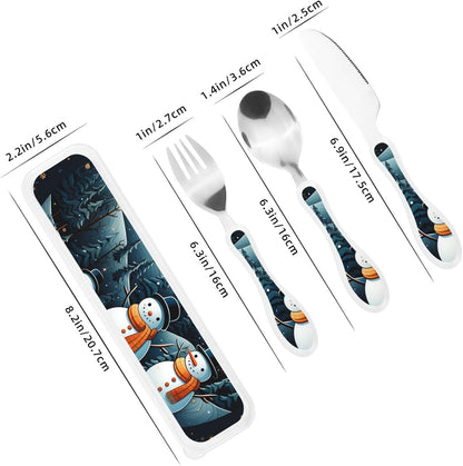 3-Piece Kids Silverware Set With Storage Case, Stainless Steel Reusable Children Safe Knife Spoon Fork Set Blue Active Girl Running Sunset Children Flatware Set For Kids Lunch Box - Colors B