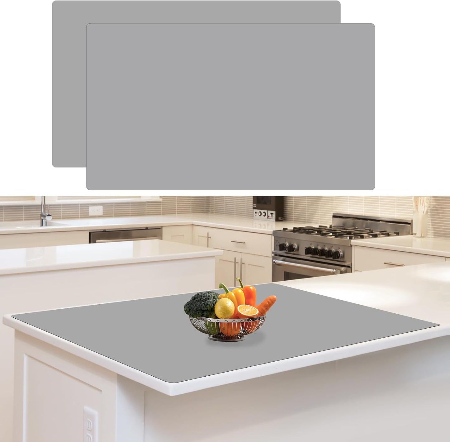 36"x24"(90cmx60cm) Large Silicone Mat for Kitchen Counter, Heat Resistant Non-Slip Countertop Protector, Waterproof Silicone Craft Mat for Kitchen Island, 2Pack (Semitransparent)