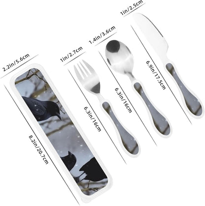 3-Piece Kids Silverware Set With Storage Case, Stainless Steel Reusable Children Safe Knife Spoon Fork Set Ballroom Dance Children Flatware Set For Kids Lunch Box