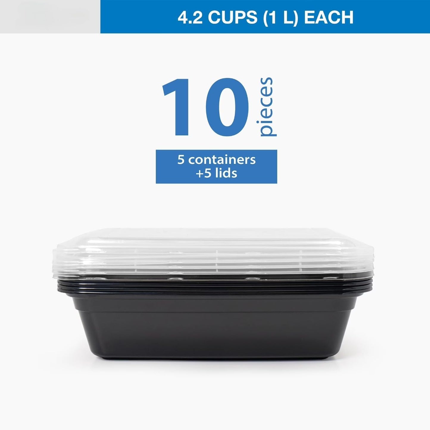 10-Piece Meal Prep Containers with Lids, Single Compartment, BPA-Free, Leak-Resistant, Microwave and Dishwasher Safe, Made for Family Meals and Easy Serving