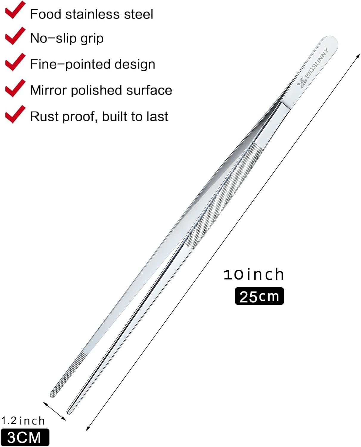 Set of 3 Kitchen Tweezers Fine Tweezer Tongs, MSY BIGSUNNY Stainless Steel Food Tweezers, Precision Serrated Tips Food Tongs (8.5" 10" and 12")