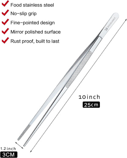 Set of 3 Kitchen Tweezers Fine Tweezer Tongs, MSY BIGSUNNY Stainless Steel Food Tweezers, Precision Serrated Tips Food Tongs (8.5" 10" and 12")