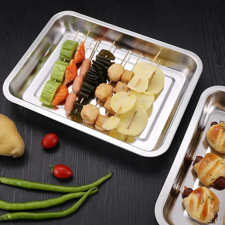 3Pcs Stainless Steel Breading Trays Set, Breading Dishes for Chicken Breasts, Marinating Meat and Prepping Meals (10.4" x 7.7" x 1.9")
