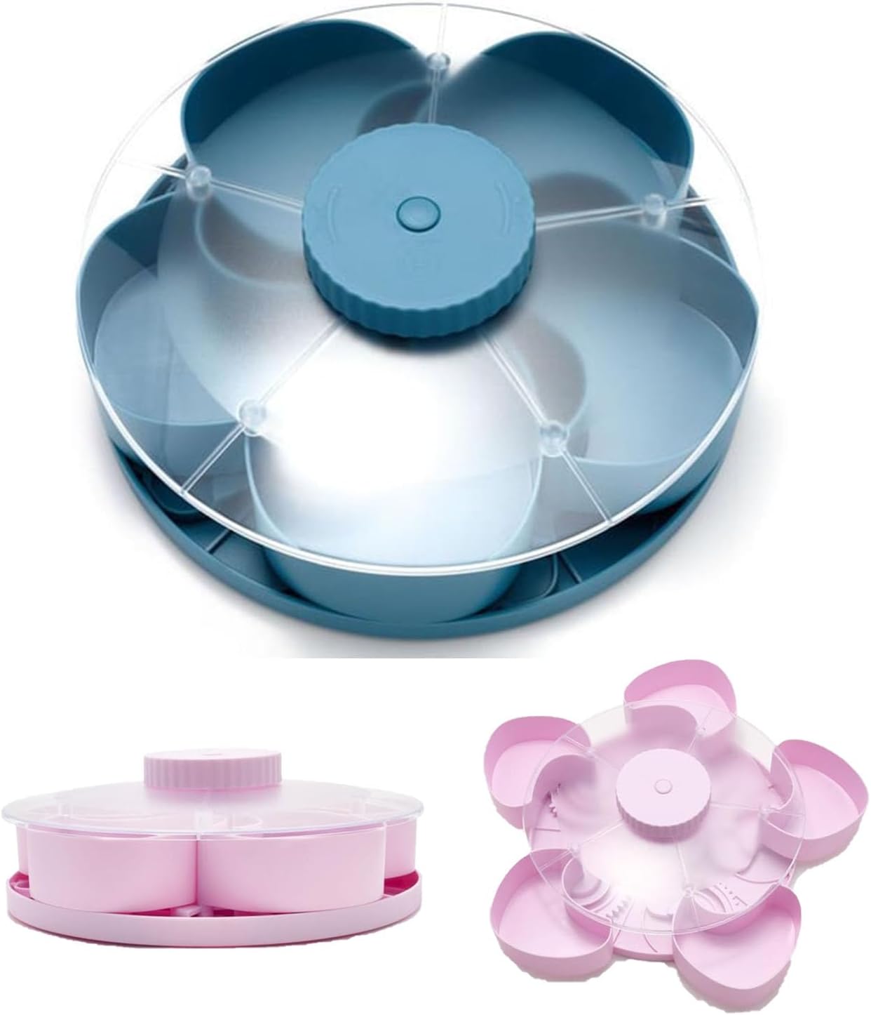 Divided Spin and Snack Serving Tray,Rotating Lazy Susan Charcuterie Board,Multi-Compartment Food Organizer Design,Portable Travel Snackle Box with Rotating Cover - Ideal Hostess Gift (Blue)