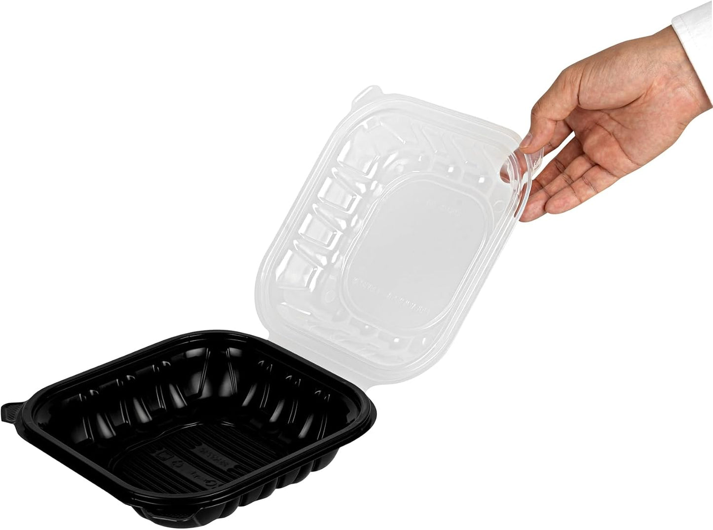 Thermo Tek 40 Ounce Clamshell Containers, 50 Disposable Take Out Boxes - 3 Compartments, Ventilated Lids, Black Plastic Meal Prep Containers, Microwavable, For Pasta Or Salads - Restaurantware