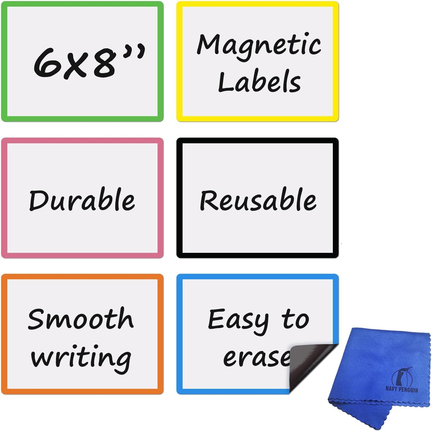Write On Magnets Dry Erase for Fridge - 6 Pack - 8x6 in Whiteboard Magnetic Labels Writable Magnet Sheets Pads - White Board Magnet Strips for Home and Office