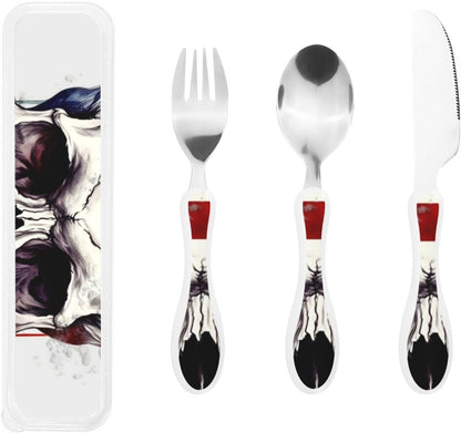 3-Piece Kids Silverware Set With Storage Case, Stainless Steel Reusable Children Safe Knife Spoon Fork Set Tropical Sunset Seaside Children Flatware Set For Kids Lunch Box