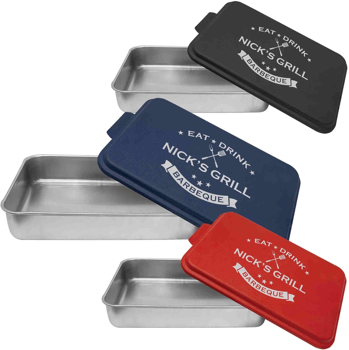 Personalized BBQ Prep Tub/Pan with Lid | Grilling Gift For Men | Mess Free Way Of Prepping Meat and Makes A Great Food Storage Container | Father's Day Gift