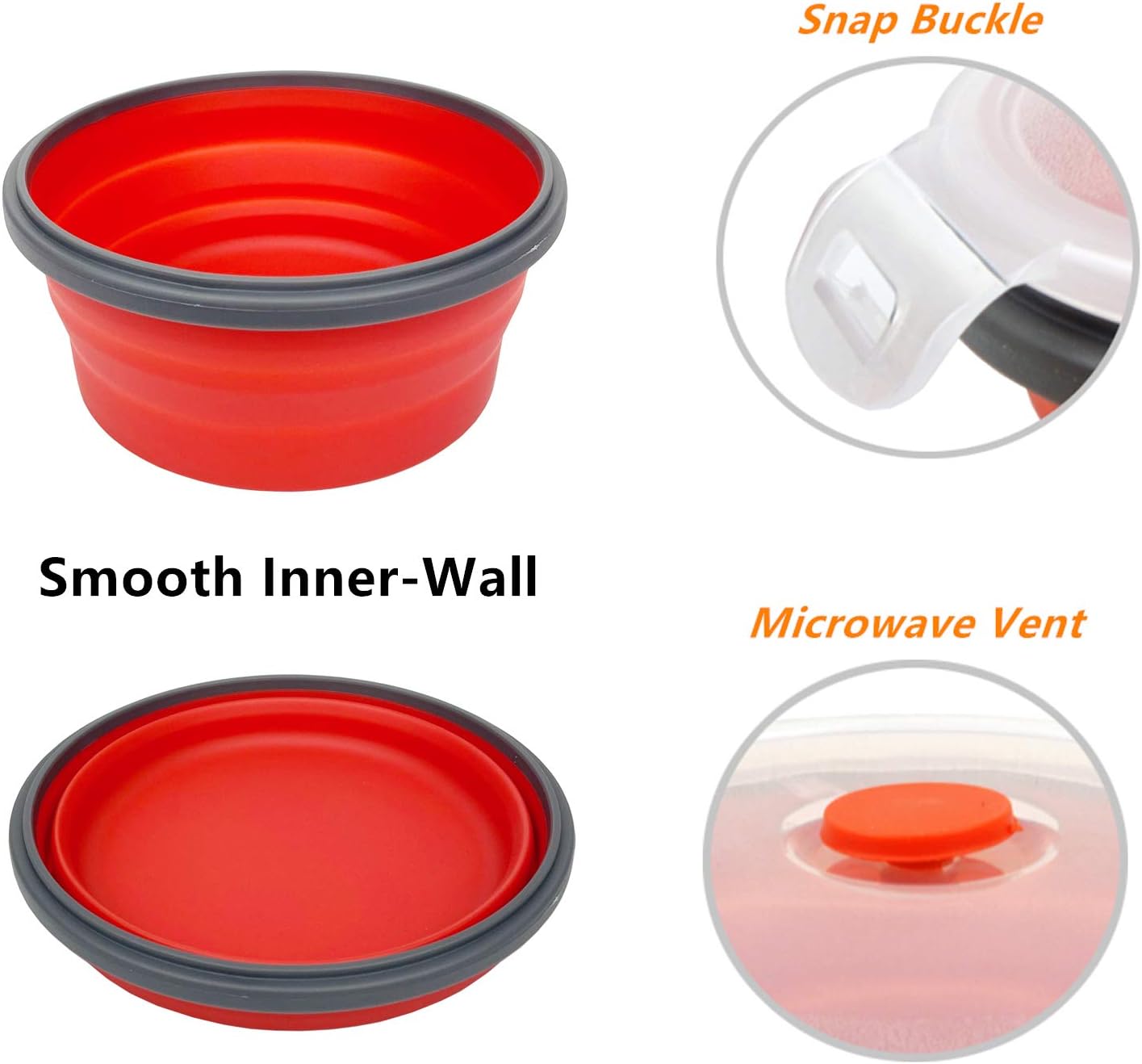 CARTINTS Round Collapsible Bowls with Lids, Reusable Silicone Food Storage Containers, 3Pack 500-800-1200ML, Stackable Space Saving, Microwave and Freezer Safe, Meal Prep Container