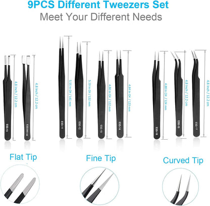 YHYZ Precision Tweezers Set, Premium Stainless Steel Anti-Static ESD Tweezes, Suitable for Tweezers, for Craft, Electronic, Soldering, Model, Hobby, Jewelry Making Laboratory