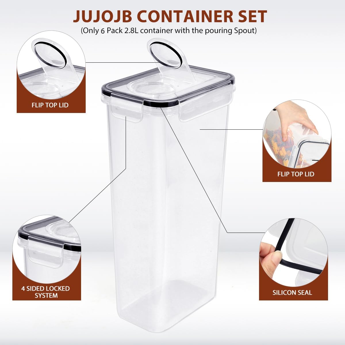 JUJOJB 64 PCS Airtight Food Storage Containers With Lids BPA Free,6 Pack With Pouring Spout Cereal Containers Storage for Kitchen Pantry Organization and Storage,Dishwasher safe,Labels Marker