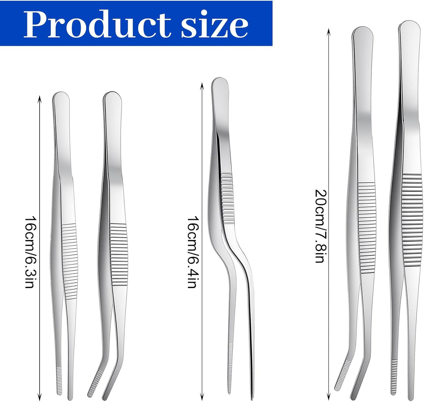 Stainless Steel Tweezers Set, 5Pcs Food Tweezers Precision Tweezer for Cooking Repairing Jewelry-Making DIY Craft Baking Cake Decoration Small Gardening (Silver)