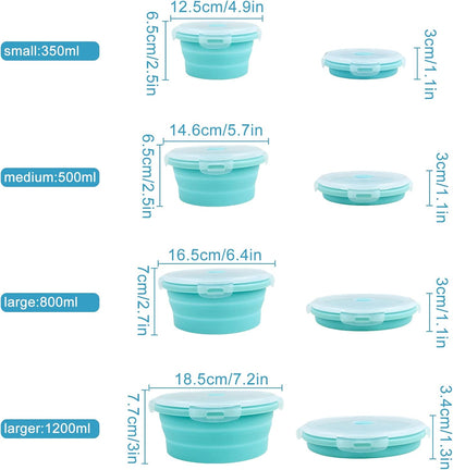 Guyuyii 4 Pack Space-Saving Collapsible Food Storage Containers with Lids | 12/17/27/40 oz Food-Grade Silicone Set for RV, Camping, Meal Prep, Small Kitchens - Microwave/Freezer/Dishwasher Safe
