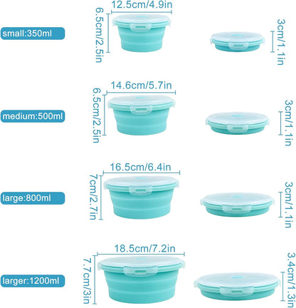 Guyuyii 4 Pack Space-Saving Collapsible Food Storage Containers with Lids | 12/17/27/40 oz Food-Grade Silicone Set for RV, Camping, Meal Prep, Small Kitchens - Microwave/Freezer/Dishwasher Safe