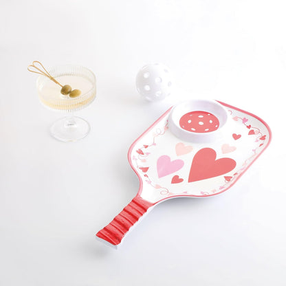 UPware Watermelon Melamine Chip and Dip Snack Tray, Summer Fruit Pickleball Paddle Shape Platter for Chips, Salsa, Fruits, and Appetizers, 15.75 x 8 Inch