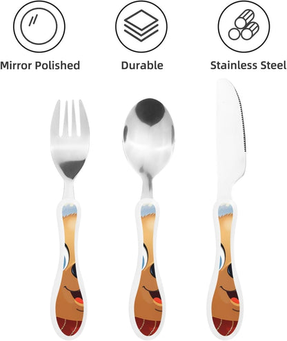 3-Piece Kids Silverware Set With Storage Case, Stainless Steel Reusable Children Safe Knife Spoon Fork Set Cartoon Cute Penguin Children Flatware Set For Kids Lunch Box