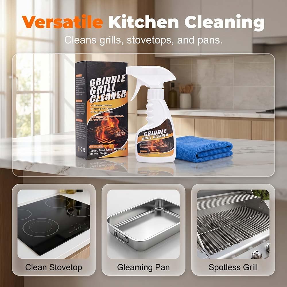 Fast Acting Heavy Duty Grill Degreaser Spray, 2026 New Griddle Grill Cleaner, Multi Surface Kitchen Grease Cleaner for Outdoor Cooking BBQ Grill Cleaner, for Home Cooks Cooktop Cleaner Spray (1)