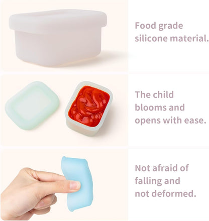 MICEBAY 2-Pack Leak-Proof Salad Dressing Container To Go, Food Grade Silicone Sauce Containers for Bentgo Lunch Box, Reusable Condiment Cups with Lids for Small Snacks - 2.6 oz (Sky Blue & Black)