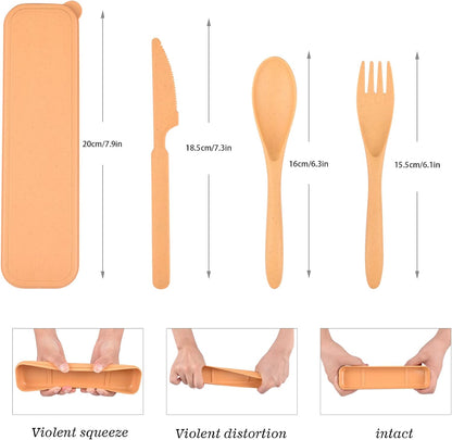 2 Sets Reusable Utensil Set with Case, Portable Plastic Spoons Fork Knife Camping Utensils for Lunch Box Accessories for Kids Adults Travel Picnic Camping Daily Use(Blue, Black)